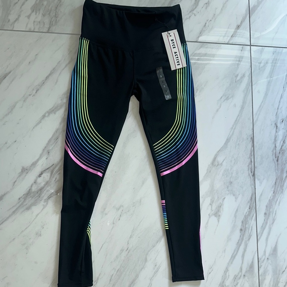 Zara Black and Blue Leggings with Curved Design